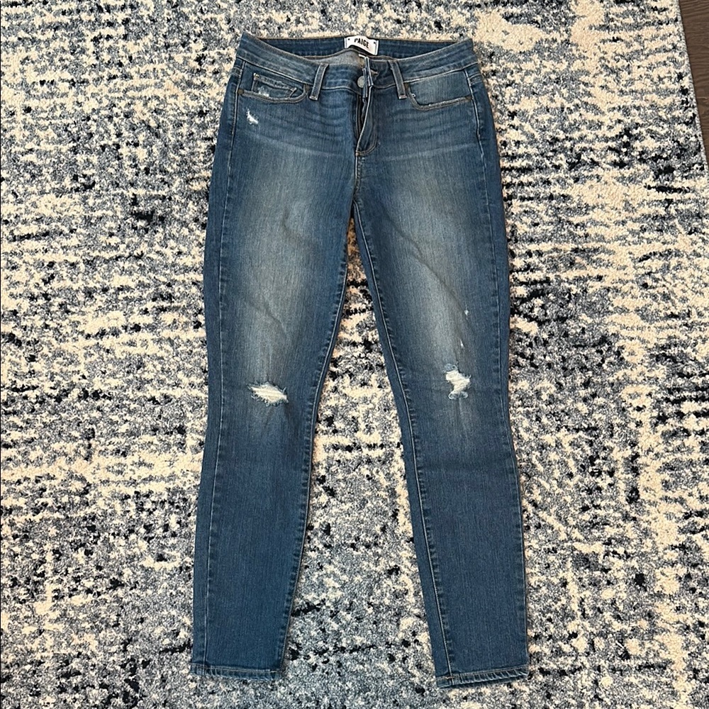 PAIGE Blue Skinny Jeans with Distressed Detailing